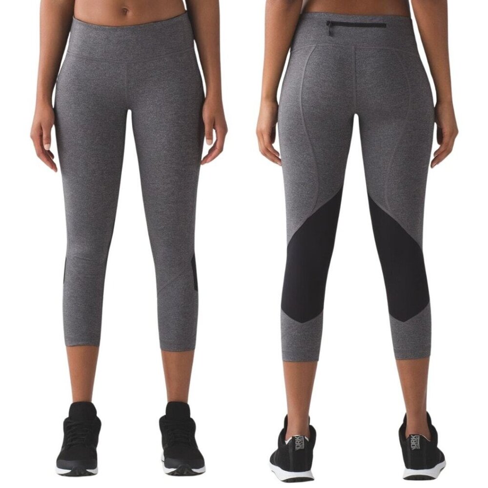 Lululemon Pace Rival Crop Ankle Heathered Black Leggings Women's Sz 4 - Picture 3 of 9